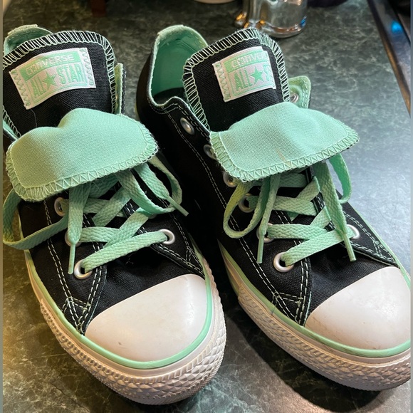 Converse Shoes - Converse Women’s Low Top Sneakers in Black and Mint with Double Tongue